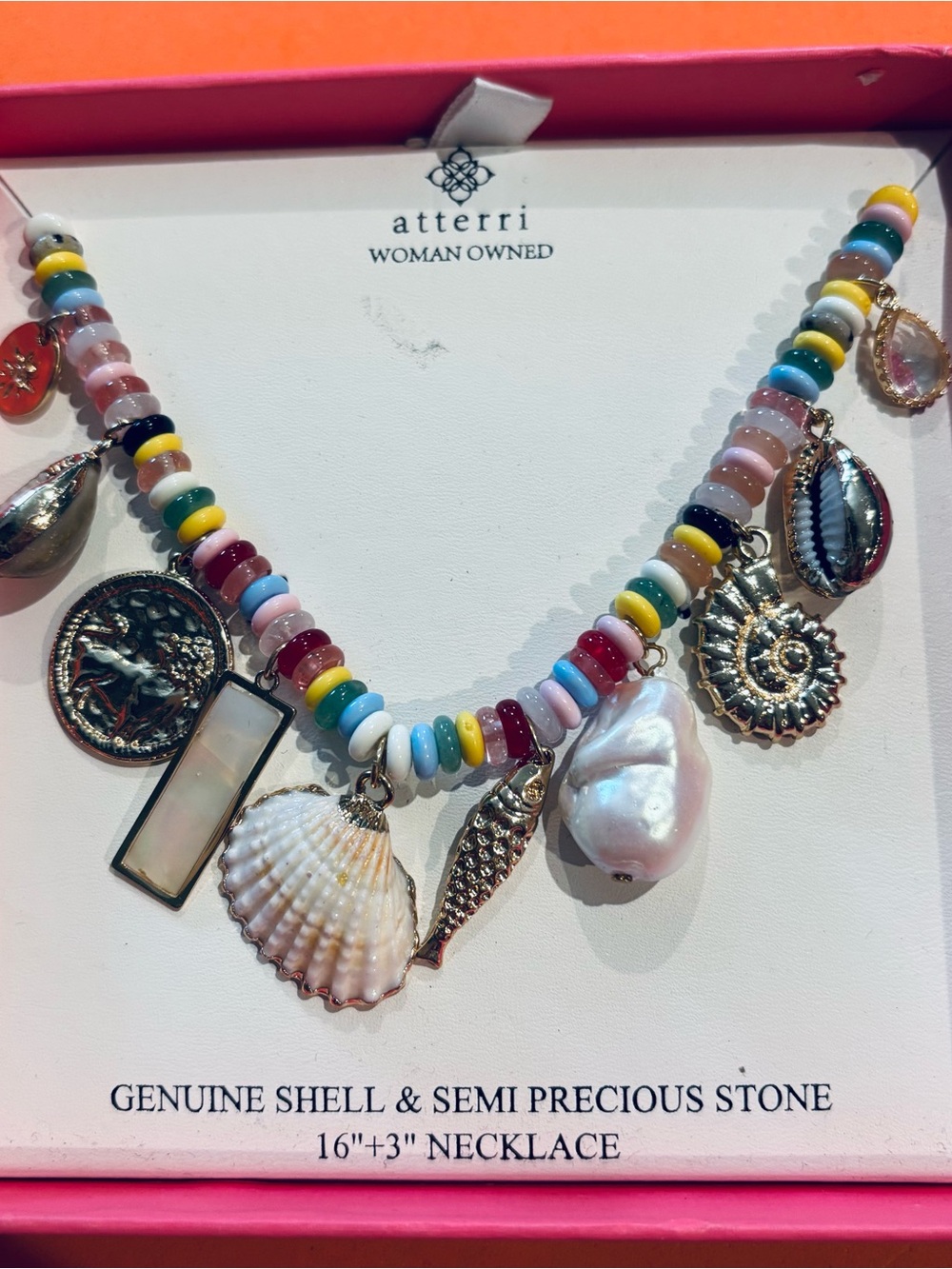 Atterri Multicolor Shell & Charm Beaded Necklace